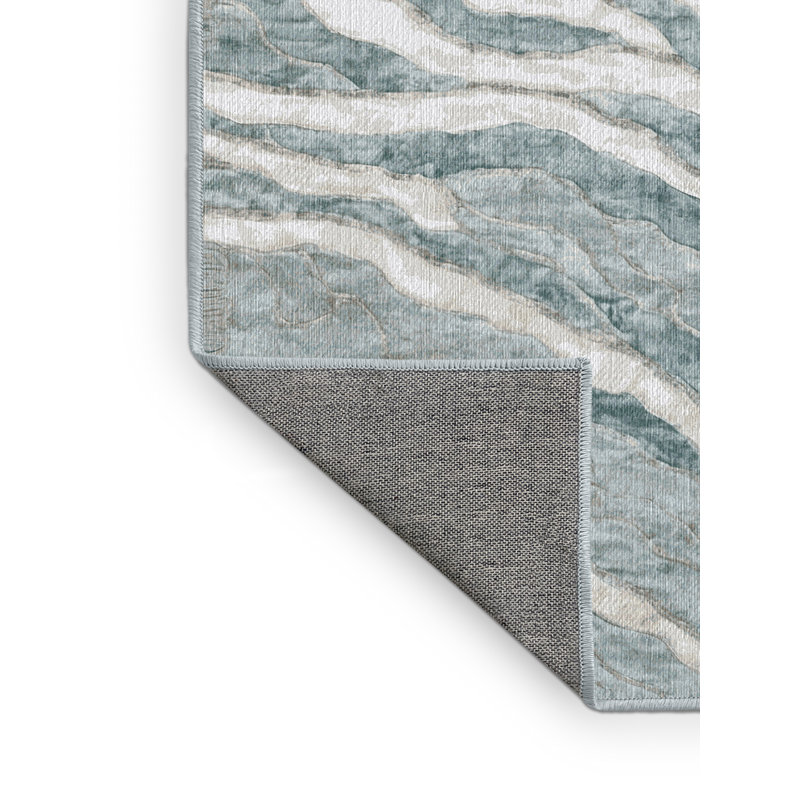 Machine Washable Blue Area Rug, Square 4'