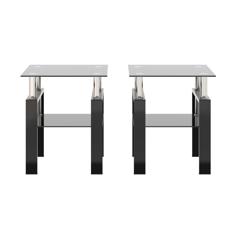 Tempered Glass Tea Table With Metal Legs, Black, 2