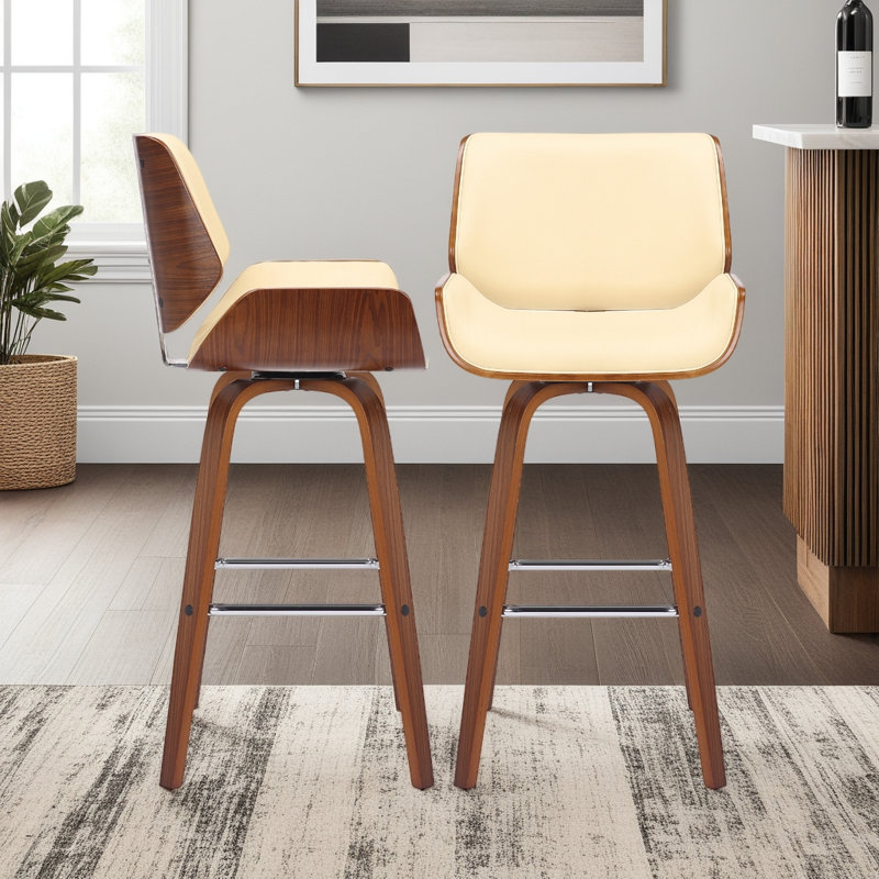 Tabouret de bar pivotant à hauteur de comptoir ou à hauteur de bar Tyler , Crème / noyer, 2