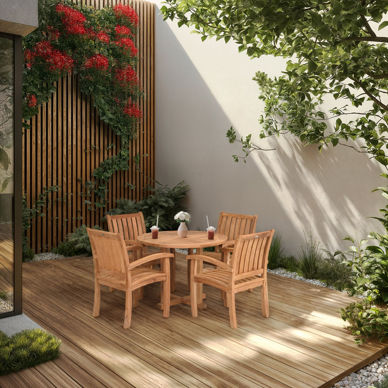 Ensemble de salle à manger 5 pièces en bois de teck comprenant une table ronde Hatteras de 48 po avec 4 fauteuils Abacho