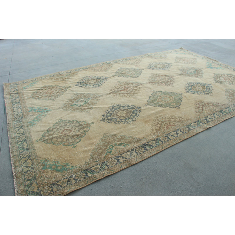 Tapis turc rétro Oushak rétro pour le salon et la chambre à coucher avec motif abstrait tissé à la main en laine de dinde
