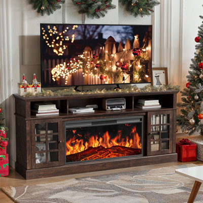 Fireplace TV Stand for 85" TVs with Electric Fireplace, Farmhouse TV Console & Entertainment Center 