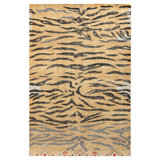 Distressed Homage Hand Knotted Wool Animal Print Area Rug in Black, Beige, Brown, Orange, Gray, Blue