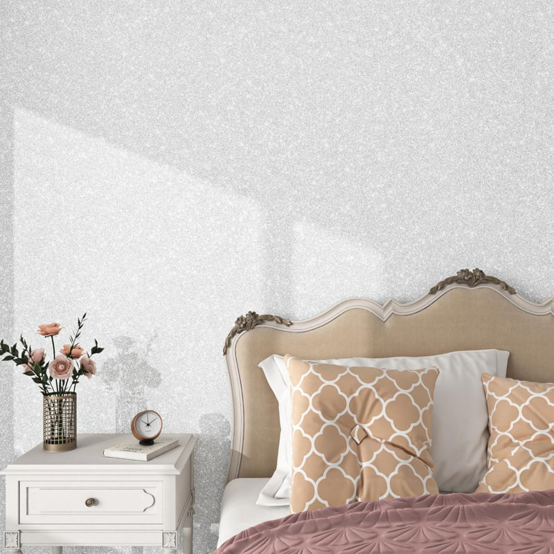 40 CM x 6 M Cream Glitter Wall Paper Roll Self Adhesive White Glitter Wallpaper