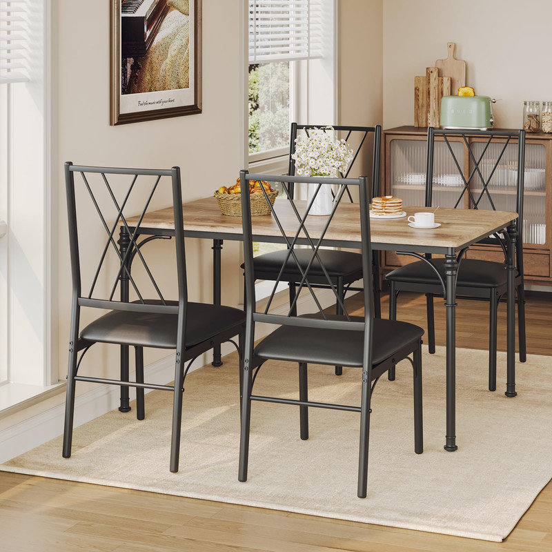 5-Piece Rustic Kitchen Table Set for 4, Compact Dining Table with Upholstered Chairs for Small Apartments & Studios, Yellow