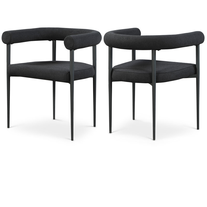 Chaise de salle à manger rembourrée Louie, Tissu bouclé noir