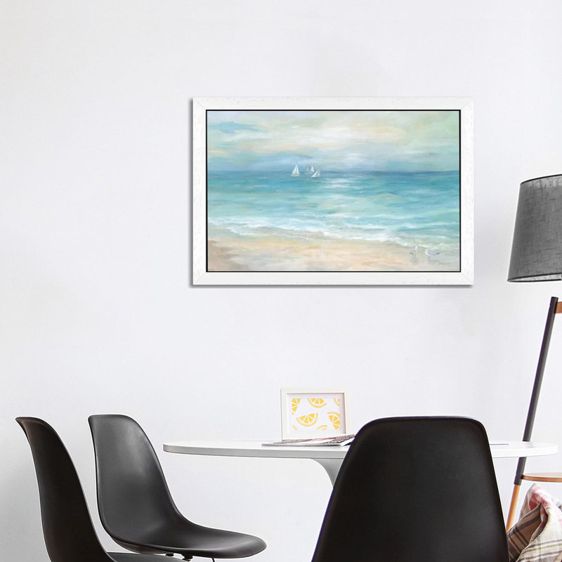 Island Beach Landscape by Cynthia Coulter - Floater Frame Painting on Canvas, 101.6 cm H x 66.04 cm W, White Framed