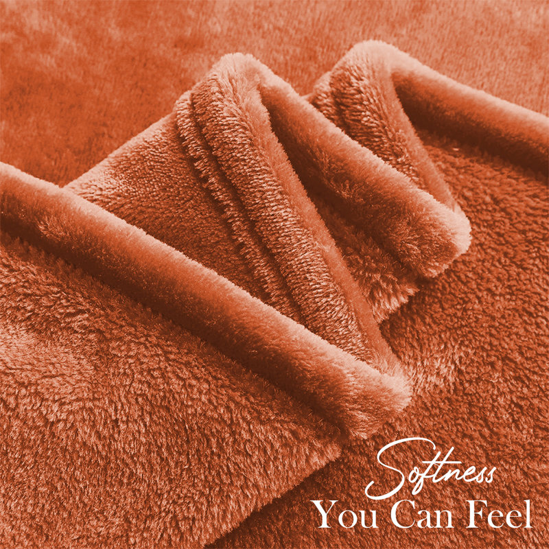 Faux Fur Reversible Fleece Throw Blanket – Soft & Cozy, Rust, Double (4'6)
