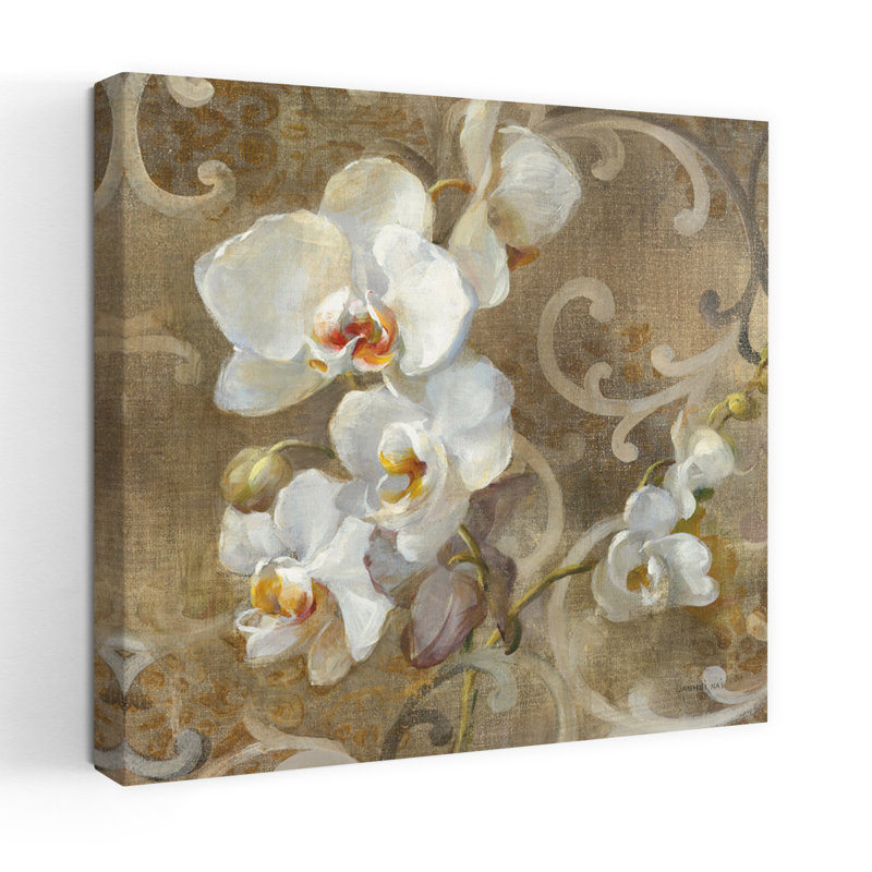 Art contemporain orchidée blanche, H 18 po x l 18 po