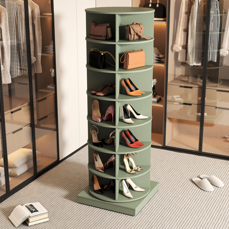 Green 360 Rotating Shoe Cabinet 6 Layers, Green, 56.14" H x 23.62" W x 23.62" D