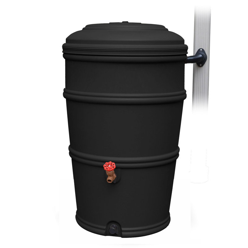 50 gallons Baril de pluie en plastique et tuyau de pluie, Noir recyclé