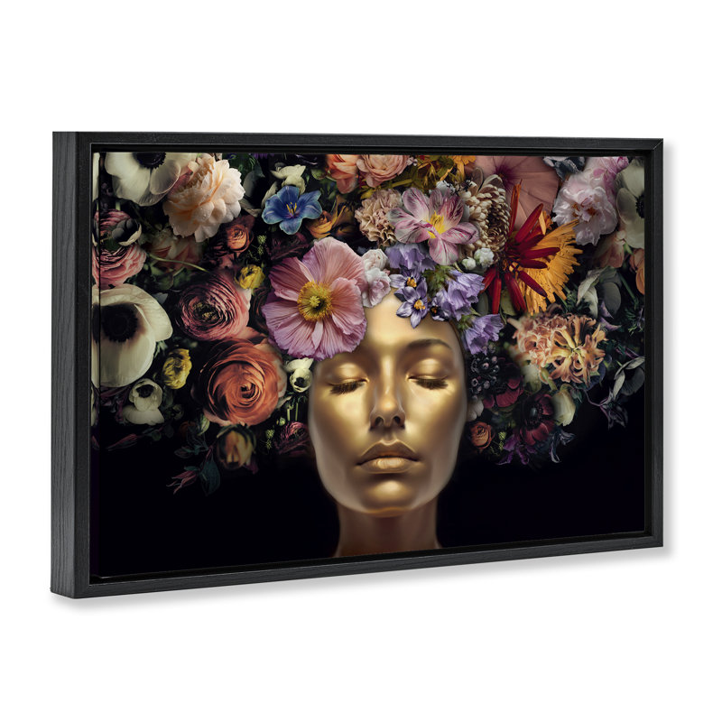 «Face with Flowers», toile flottante encadrée par Reinders, Cadre flottant noir de jais, H 21 po x l 31 po