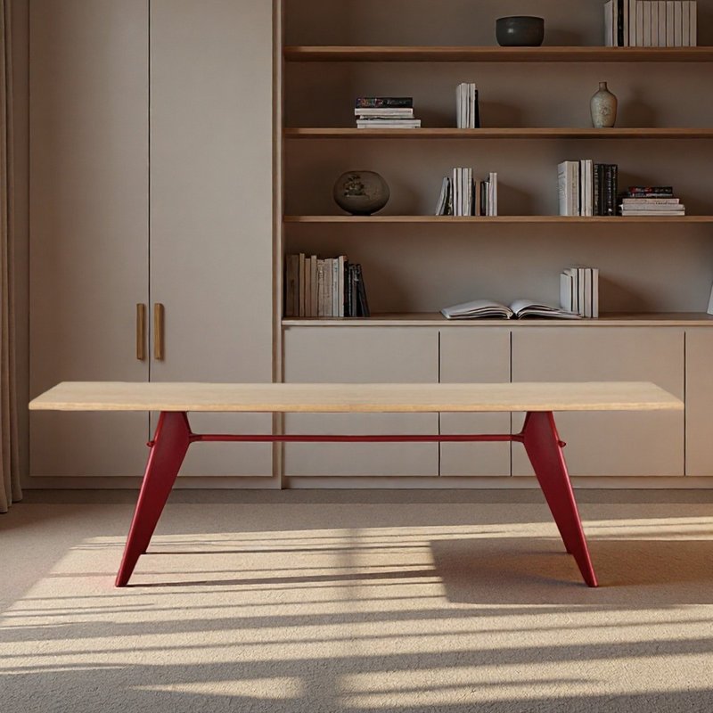 Table de bureau simple avec pieds en fer rouge