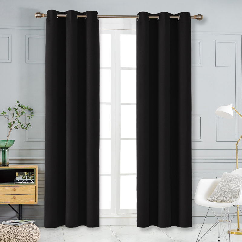 Lompoc Room Darkening Grommet Curtain Panels, Black, 42" W x 90" L