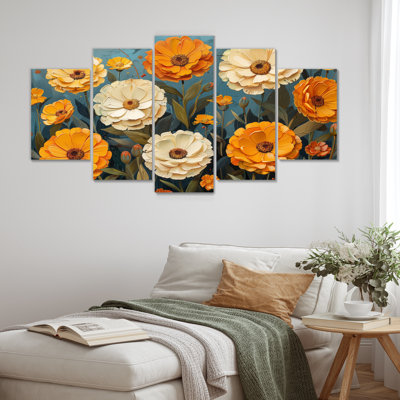 «White Yellow Vibrant Summer Garden Of Marigolds II», ensemble d'art mural sur toile souci