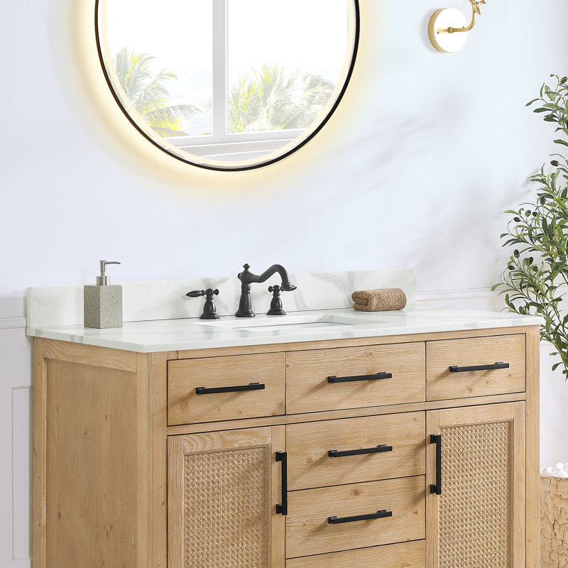 Arbios 48" Quartz Single Bathroom Vanity Top with Lavatory Faucet Holes, Centres de 8 po