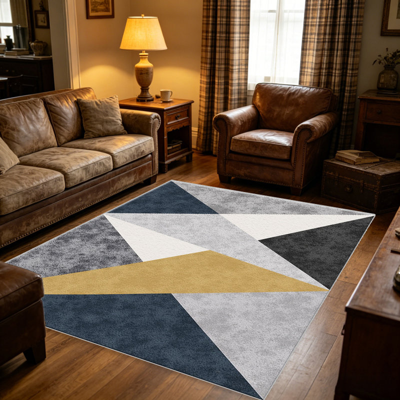 Midnight Gold Geometric carpet-easy to clean, machine-washable, soft and comfortable; suitable for door mats, kitchens, living rooms, bedrooms, corridors, and laundry areas. Easy to clean, durable carpet for home decoration.