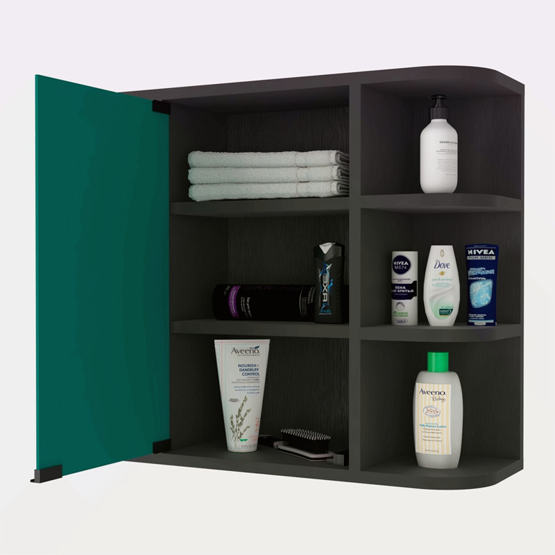 Pharmacie à 6 tablettes avec miroir, Noir