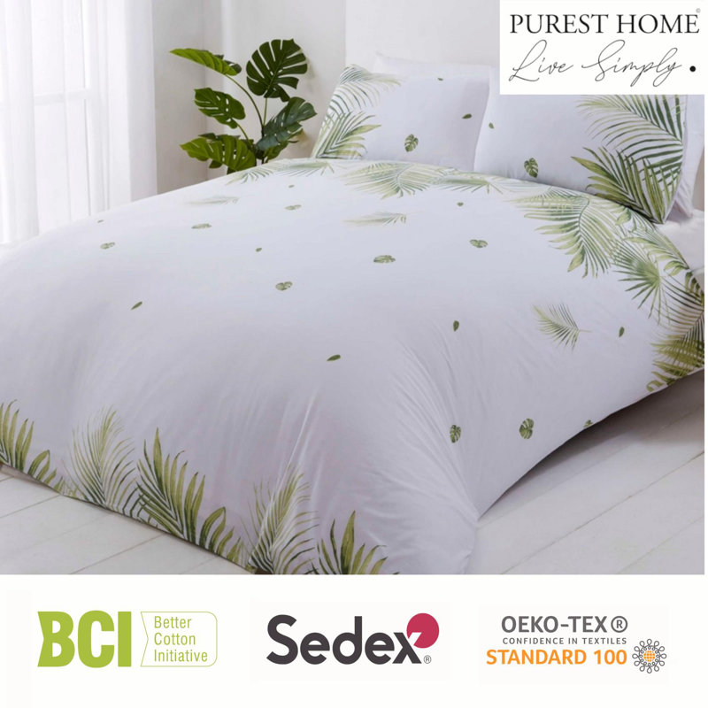 Floral Duvet Cover Set with Pillowcases Included, Green/White