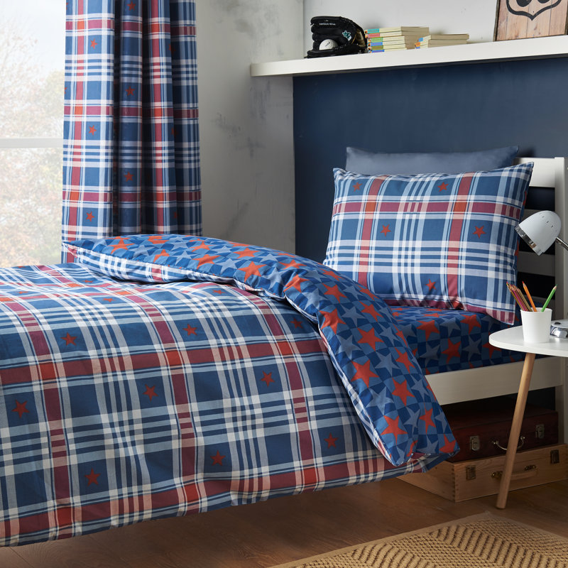 Stars And Check Reversible Duvet Cover Set, Single