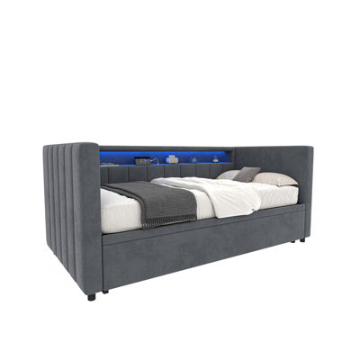 Upholstered Velvet Daybed with Trundle Bed