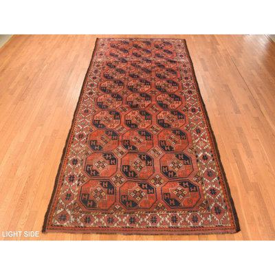 Tapis oriental roux de 6 pi 3 po x 13 pi 3 po de style Ersari afghan antique avec pieds d'éléphant, velours pur et uniforme, format galerie, 100% laine, noué à la main, tapis oriental