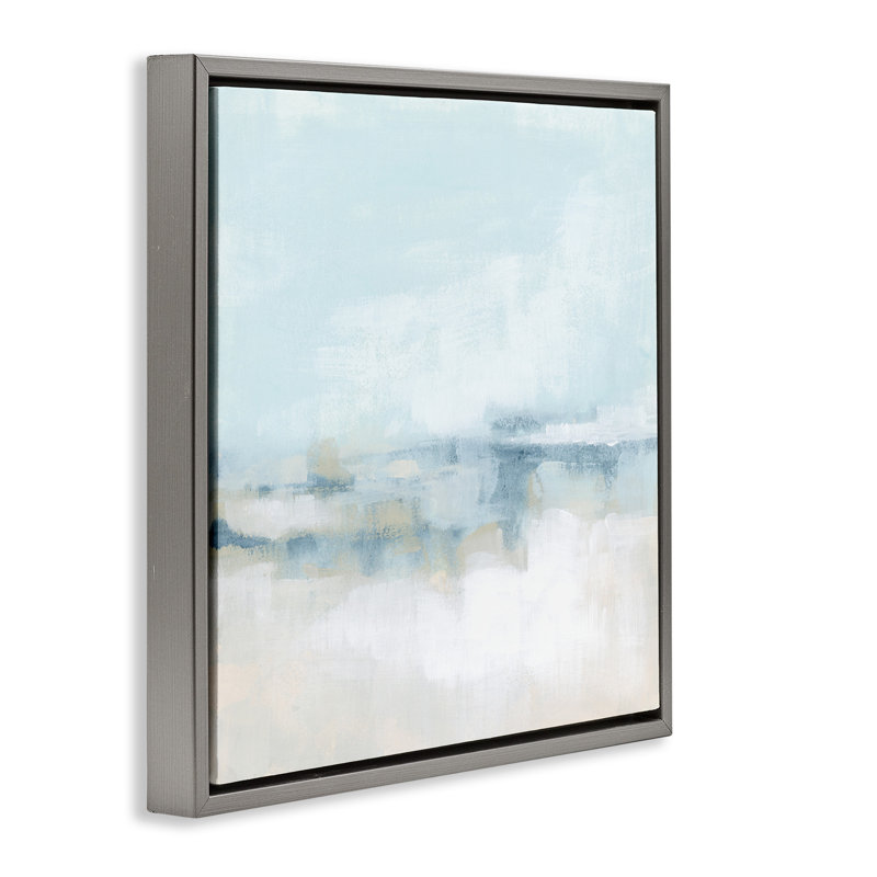 Abstrait paysage nuageux brouillard bleu, Cadre flottant gris lustré, H 25 po x l 25 po