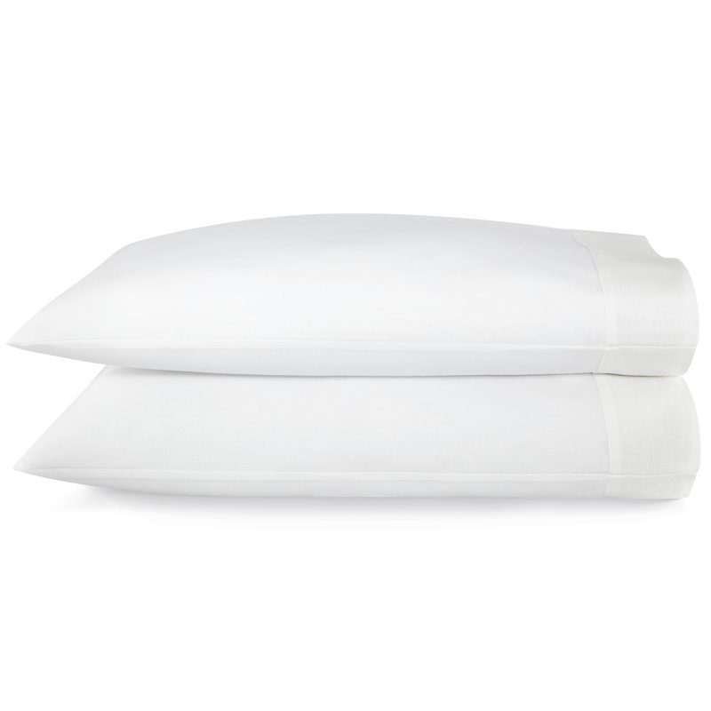 White Cotton Percale Standard/Queen Pillowcase with Linen Cuff