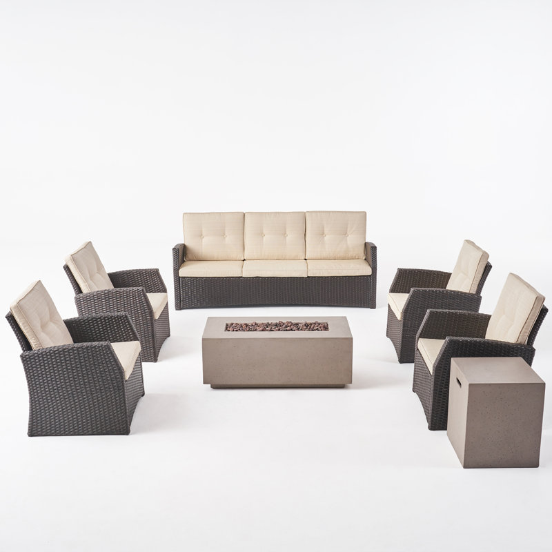 Ensemble de conversation d'extérieur en rotin avec coussins 7 pièces Dreem, Brun foncé