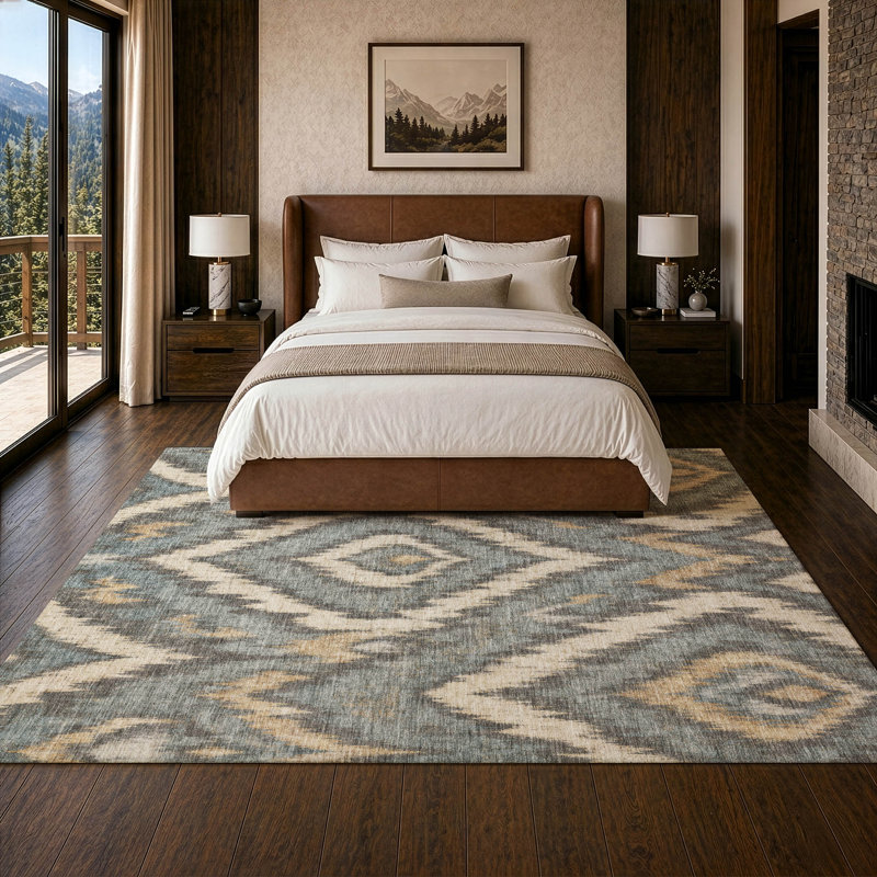Tapis Ceajay ACN3071 Ikat lavable à la machine pour intérieur/extérieur, Graphite, 9' x 12'