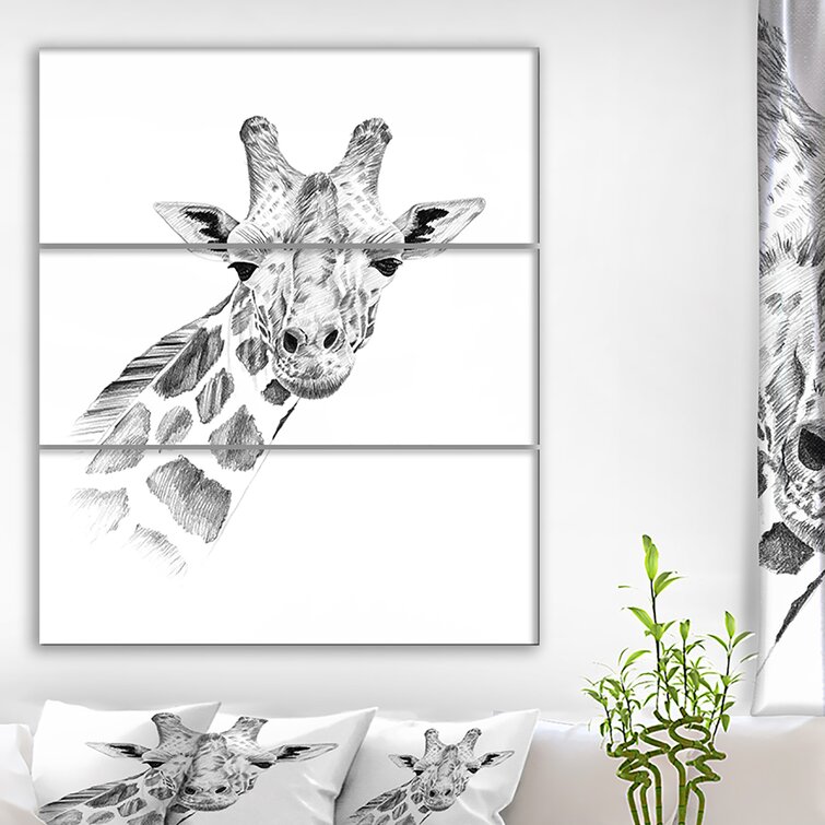 Bless international Pencil Giraffe Sketch In Black And White On Canvas 3  Pieces Multi-Piece Image | Wayfair