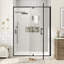 Porte de douche pivotante encadrée de 50 à 54 po L x 71 po H, en noir mat, avec verre trempé transparent de 1/4 po, pellicule anti-éclats et revêtement facile à nettoyer.-105653586-133948351