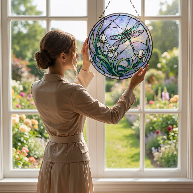 Vitrail de libellule en verre coloré Iris H H 12 po, H 12 po