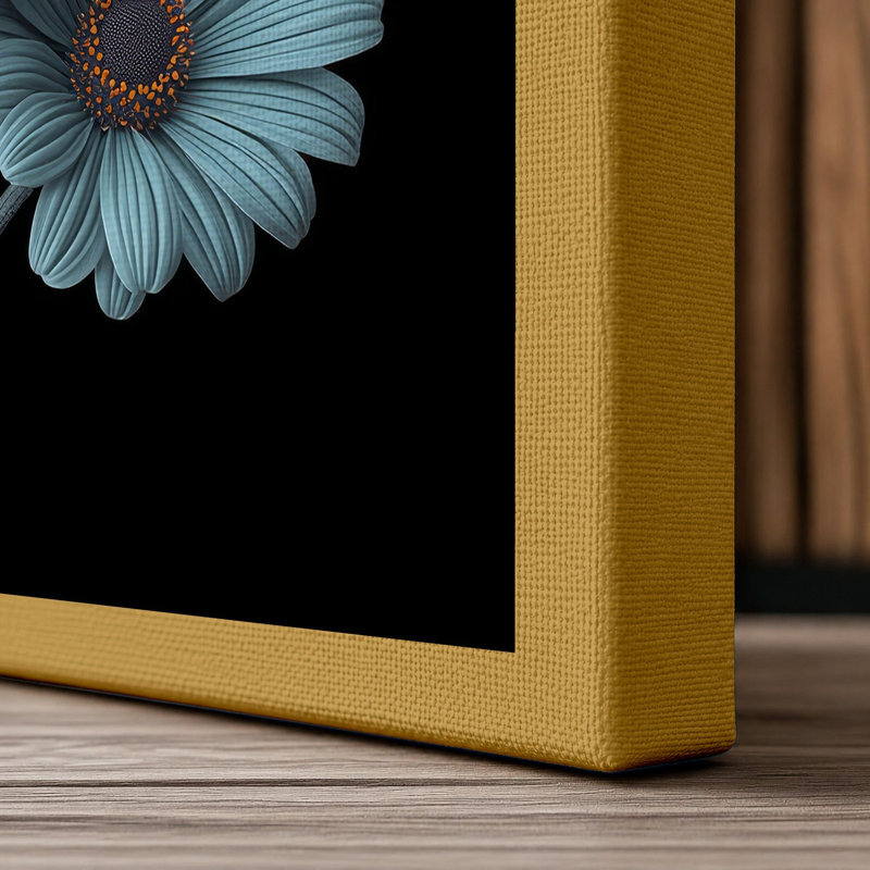 Three Gerbera Blooms Botanical - Wrapped Canvas, 18x12 - 45.7 x 30.5 cm, Ochre Border