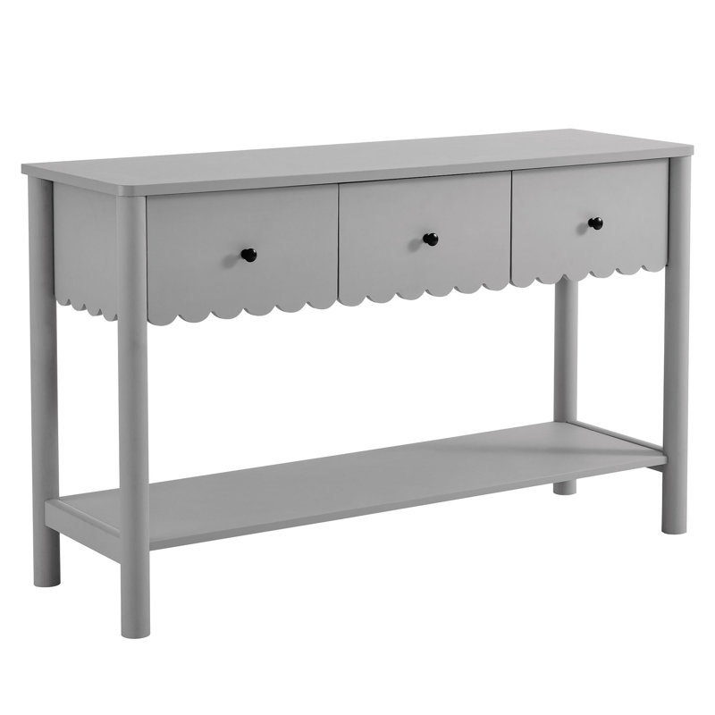 Emmeline 3-Drawer Scalloped Console Table In White, Light Grey