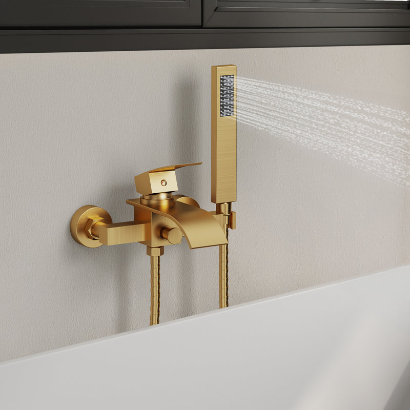 Wall Mount Tub Filler Roman Bathtub Faucet with Handheld Shower, Gold