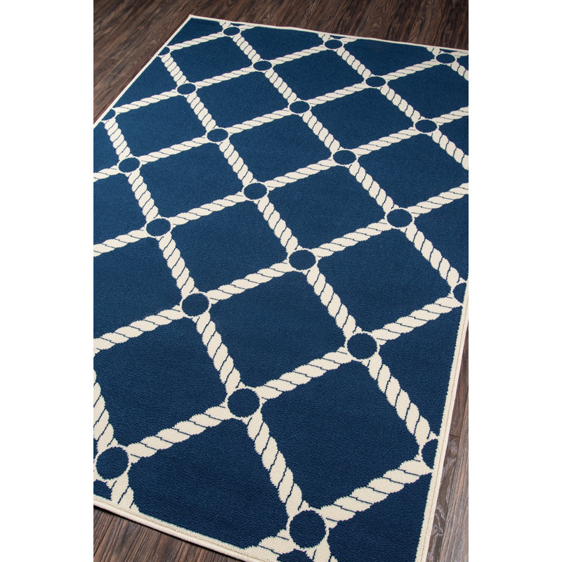 Tapis bleu marine / ivoire Yepez, Rectangle 6 pi 7 po x 9 pi 6 po