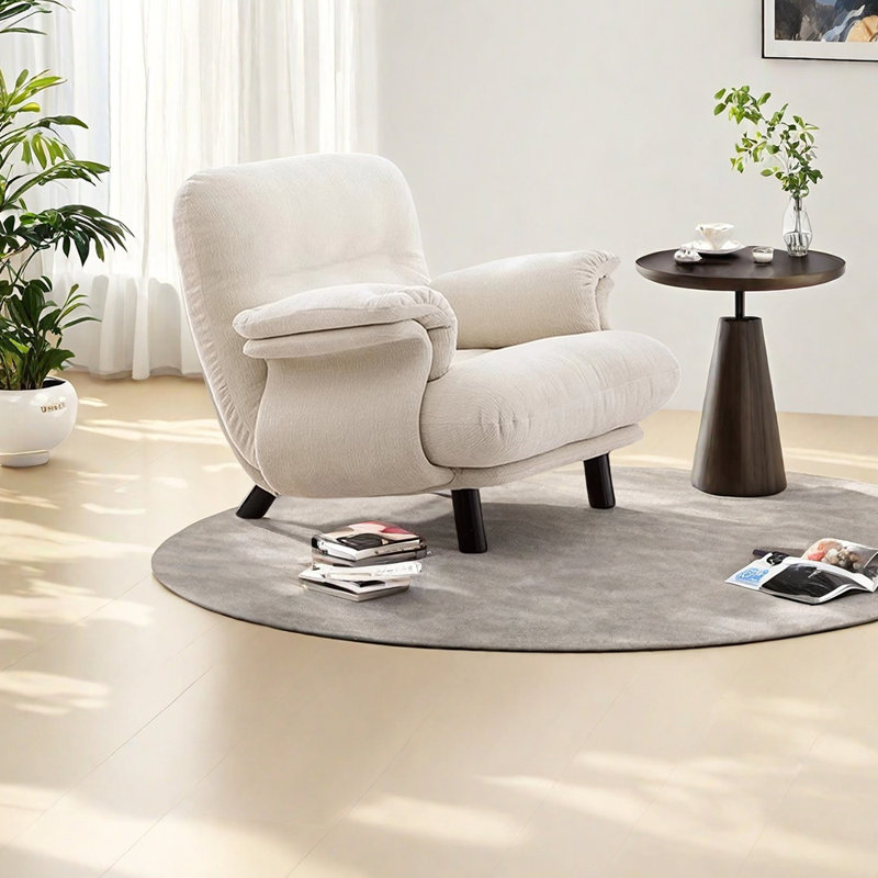 Fauteuil de loisir en bois massif de style rétro, Chenille beige