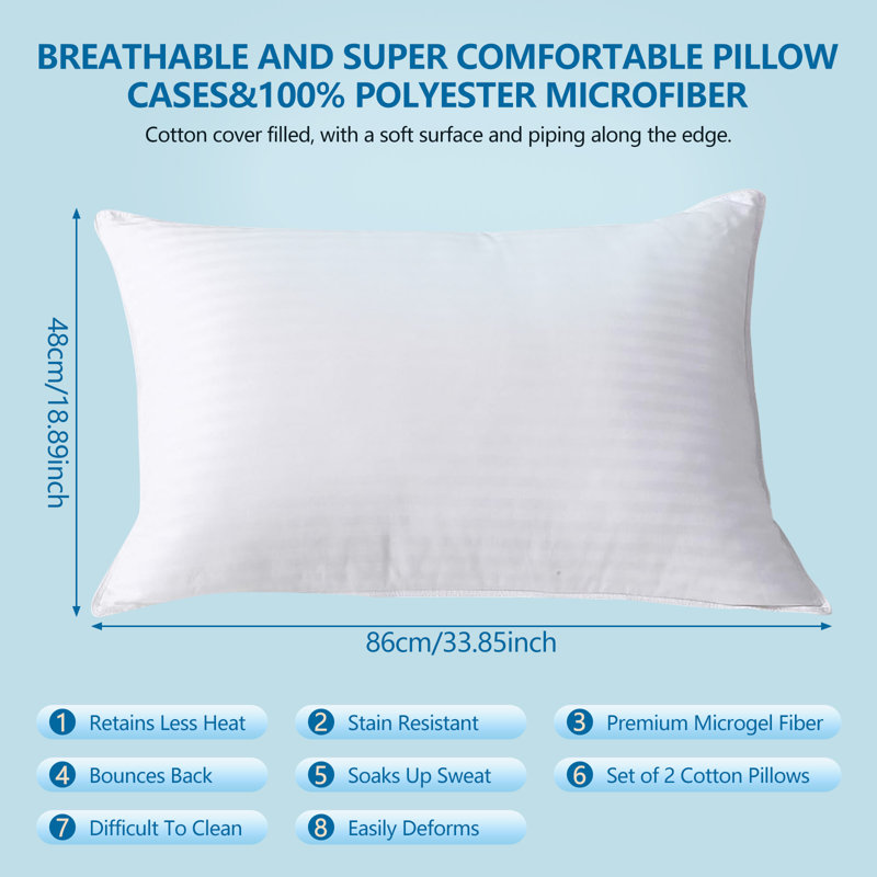 Ensemble de 2 oreillers en coton respirant en duvet synthétique de qualité hôtelière, Très grand lit