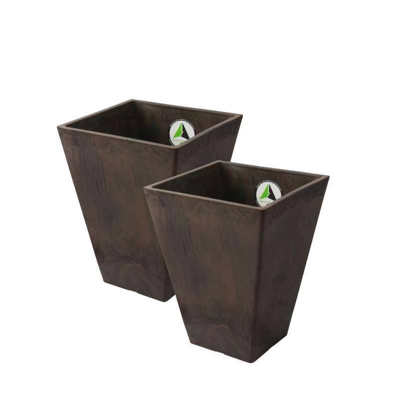 Cara Composite Square Pot Planter Set, Brown