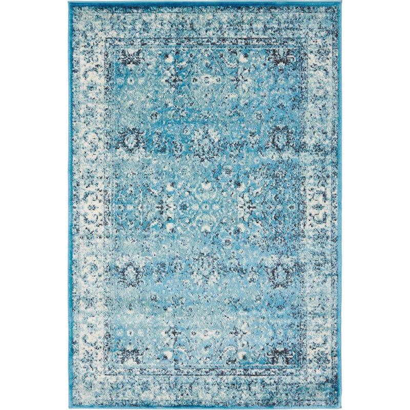 Tapis bleu à motif oriental Majestice, Rectangle 4 pi x 6 pi