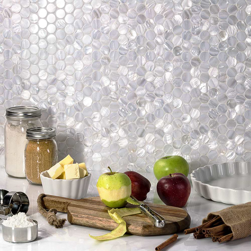 Oyster 1" Penny Round Polished Pearl Mosaic Tile