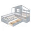 Lit simple avec canapé, lit plateforme pour enfants avec deux tiroirs et tablette de rangement, gris