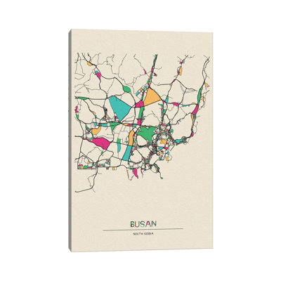 Busan, South Korea Map by Ayse Deniz Akerman - Wrapped Canvas Print