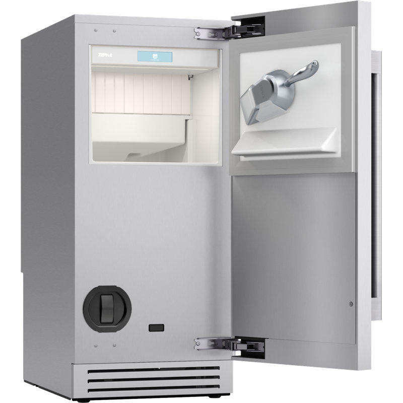Machine à glaçons transparents Gourmet encastré en acier inoxydable, 15 po, pression extérieure/intérieure, capacité de production quotidienne de 80 lb, couvercle haut-de-forme, charnière gauche