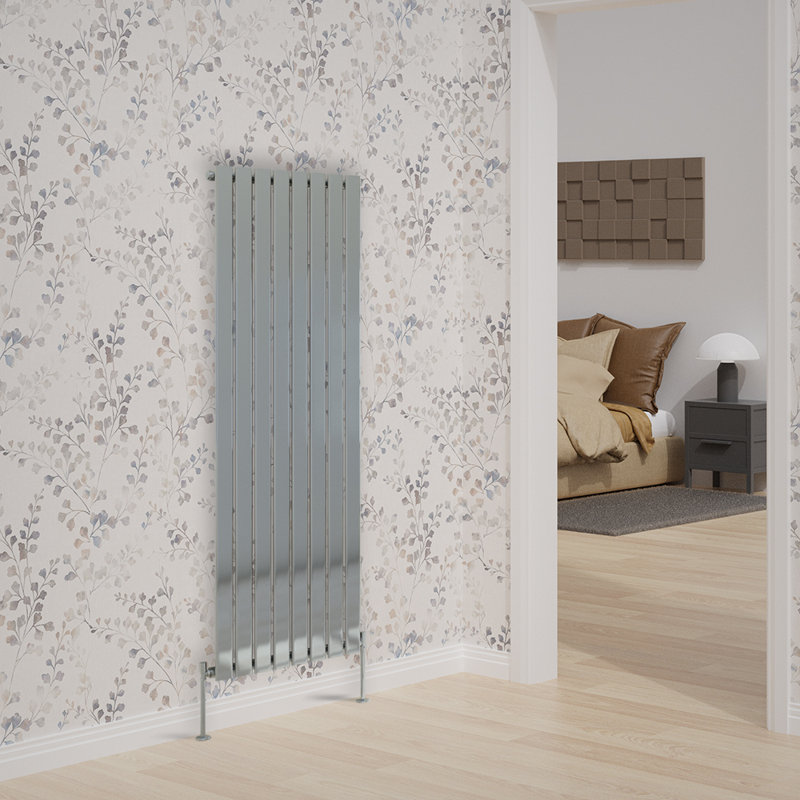 Briscoe Vertical Single Flat Panel Radiator, Chrome, 160cm H x 54.4cm W x 5.2cm D