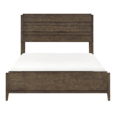 Grand lit à panneau noyer foncé de conception contemporaine - meubles de chambre à coucher en bois d'hévéa massif 1Pc avec tête de lit pratique et rails. La fondation requiert un fond de teint classique / boîte