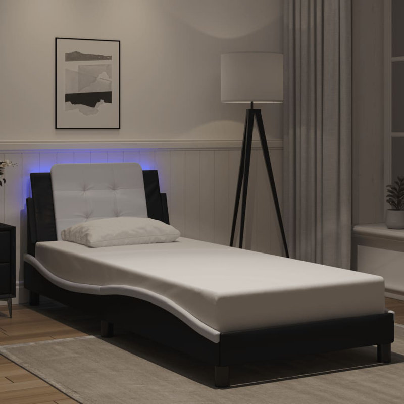 Cadre de lit vidaXL avec DEL sans matelas Zadar noir et blanc 90 x 190 cm, Simple, Noir