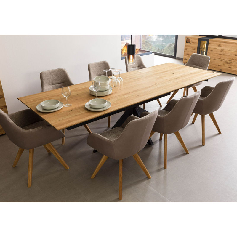 Extendable Solid Oak Pedestal Dining Table, 76cm H x 245cm L x 90cm W