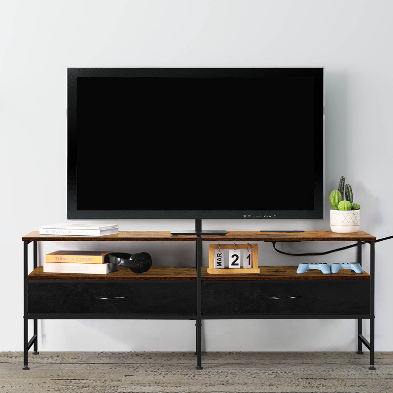 TV Stand with Power Strip, Burned, Black/Brown